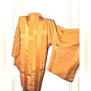 Hand-woven Silk 1930 Kyoto Kimono Dark Gold brocade. Vintage. Fits most.